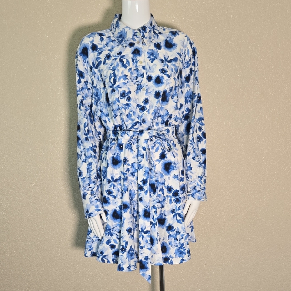 H&M Blue and White Floral Long Sleeve Dress